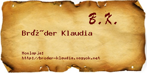 Bröder Klaudia névjegykártya